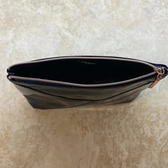 Lancome Paris Navy Blue Cosmetic Bag Glitter Patent Makeup Pouch Case - Picture 3 of 12